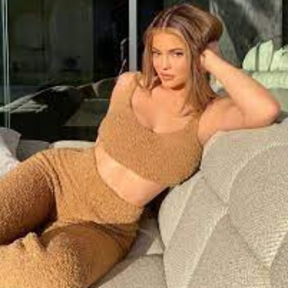 𝅺**nwt** SKIMS Cozy Knit Pants Camel S/M - Picture 1 of 12